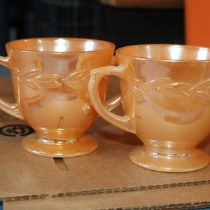 Vintage Fire King Oven Ware Sugar Bowl Lustre Peach Laurel Leaf lof of 2